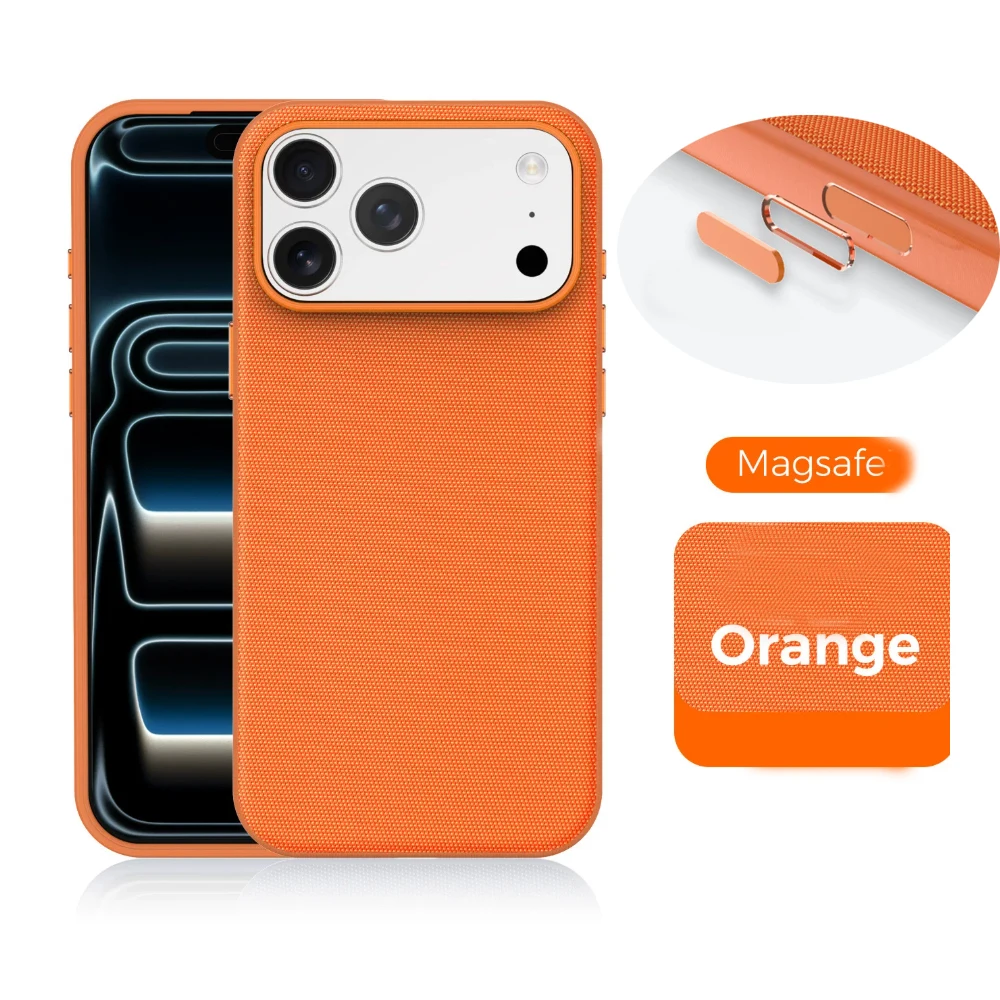 AI-Enhanced Metal Button TechWoven Magnetic Phone Case with Wireless Charging Compatibility