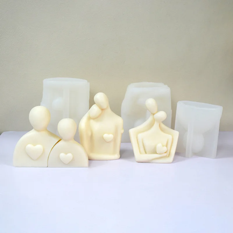 Heart Couple Portrait Scented Candle Silicone Mould Simple Human Bust Soap Chocolate Mold Art Plaster Decor Valentine's Day Gift