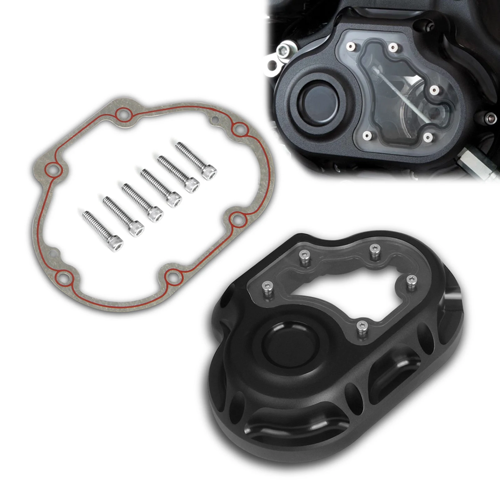 

Black Clarity Transmission Side Cover For Harley Dyna Low Rider FXDL Fat Bob FXDF Touring Road King FLHR Softail 07-13