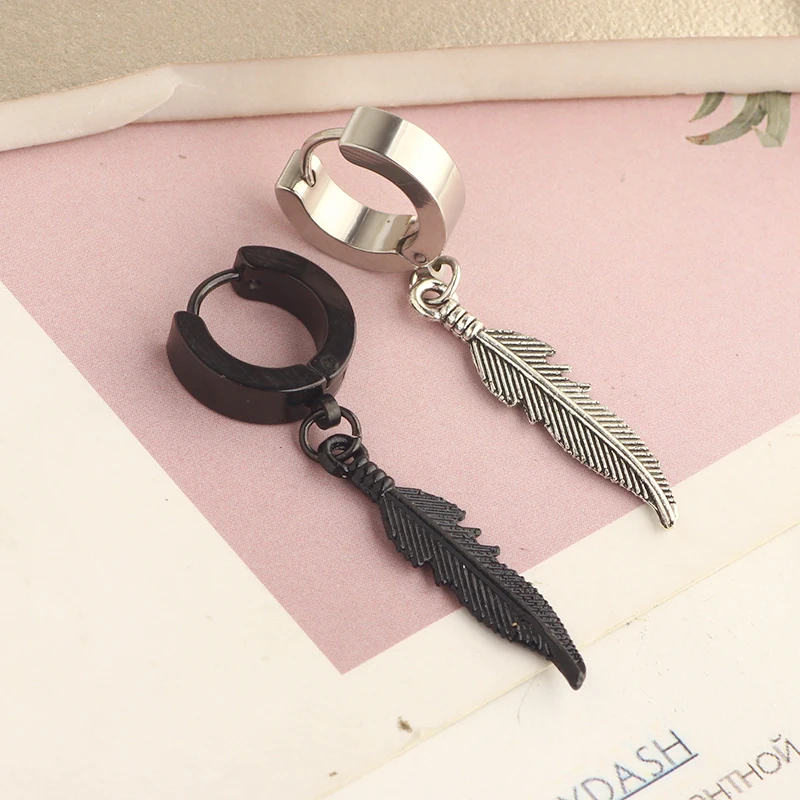 Punk Titanium Steel Ear Clip/Ear Stud Earrings For Men Women Black Pierced/No Pierced Fake Ear Circle New Pop Jewelry