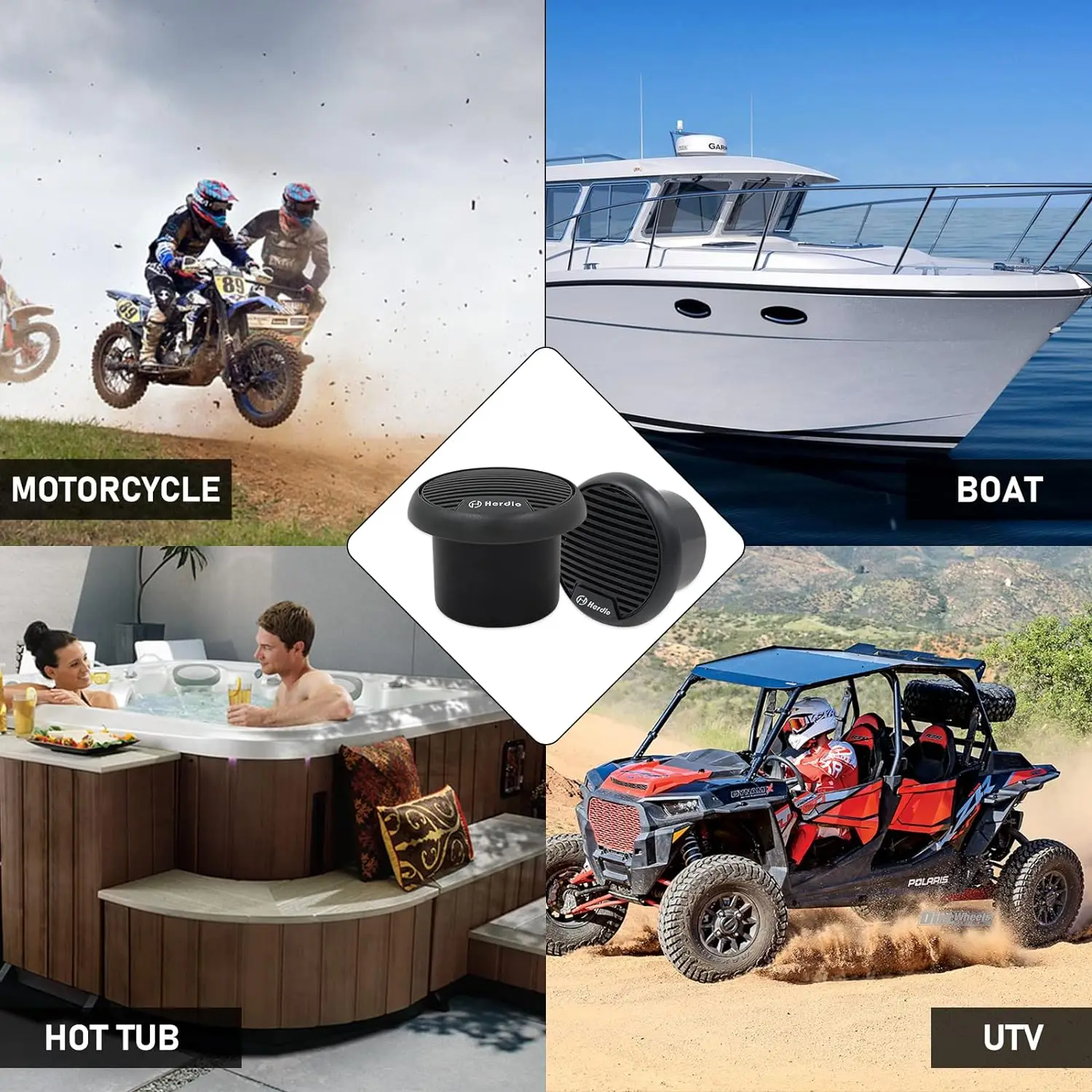Herdio 160W 3 Inch Marine Boat Waterproof Speakers Motorcycle bluetooth Speaker Audio Stereo System For ATV UTV Outdoor (Gray) 6