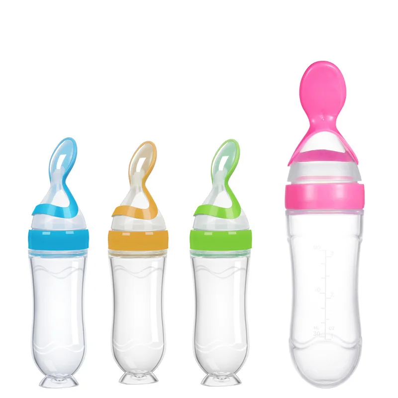 

Squeezing Feeding Bottle Silicone Newborn Baby Training Rice Spoon Infant Cereal Food Supplement Feeder Safe Tableware Tools