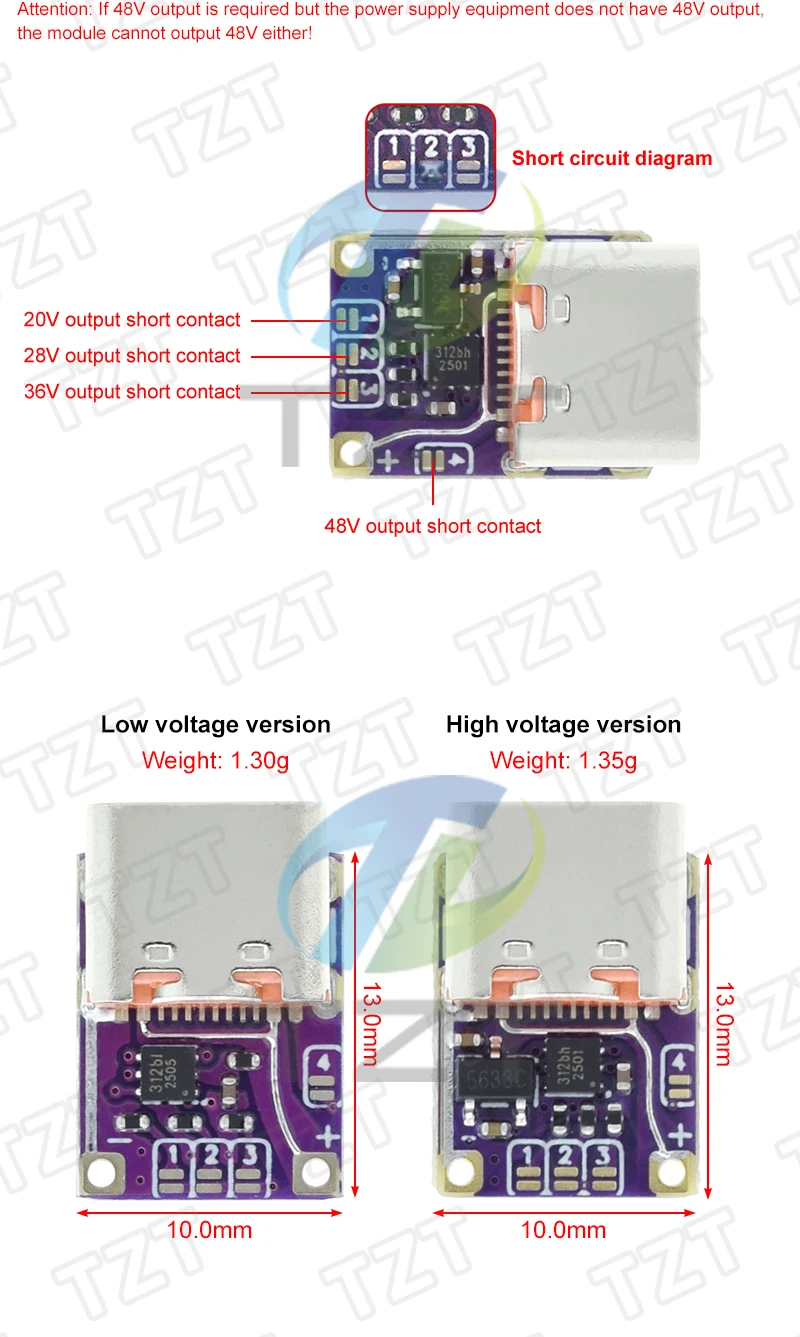 1/2/5PCS PD3.0 PD3.1 QC3.0 Empfänger Schnelle Lade Modul DC 5/9/12/15/20/28/36/48V Spannung Trigger PD zu DC Typ C Schnittstelle – Detail 2