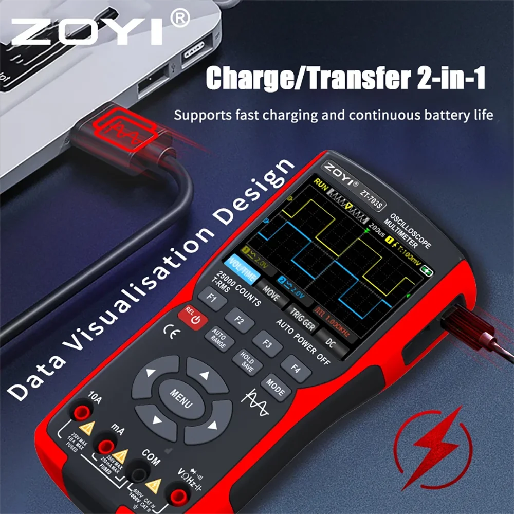 ZT703S Color Screen Handheld Digital Oscilloscope Multimeter Auto Repair Instrument Multi-function Measurement Anti-burn