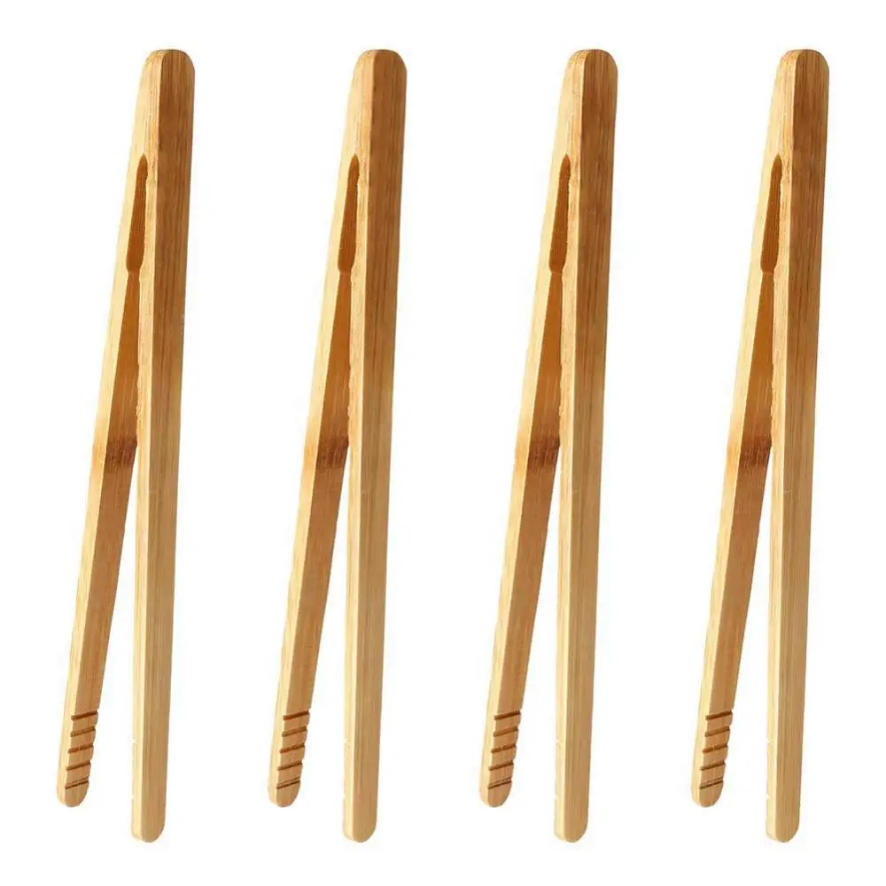 4Pcs Bamboo Food Clip Toaster Salad Cake Tea Tweezer Clamp Tongs Cooking Tool Food Tongs Kitchen Utensils