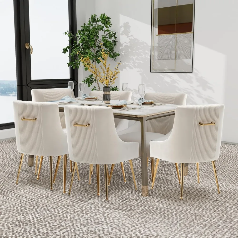 Dining Chairs,Modern Living Room Chairs, Velvet Upholstered Dining Room Chairs with Gold Legs,Tufted Accent Chair Set of 6 2