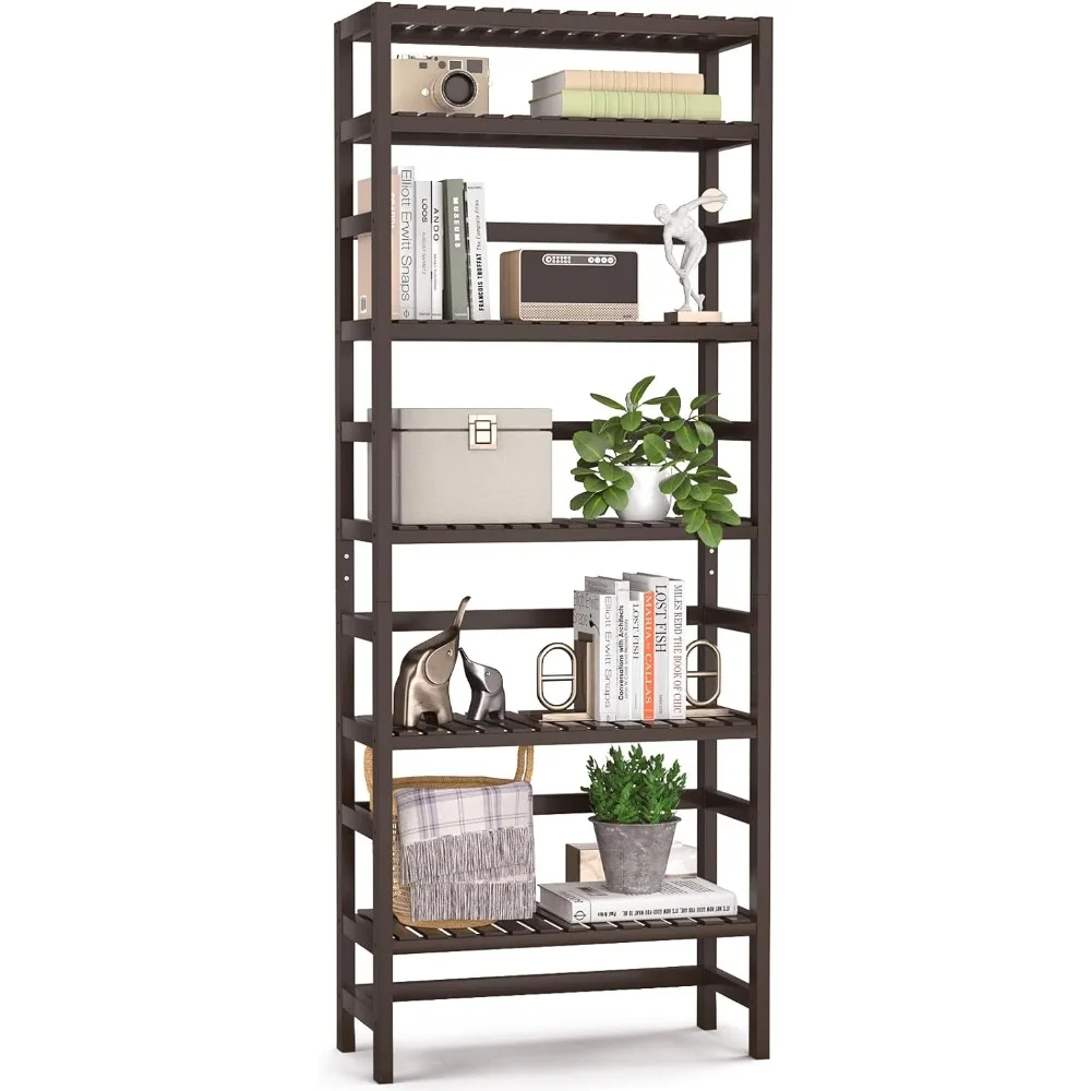 

Bookshelf 6-Tier Bamboo Adjustable Tall Bookcase Book Shelf Organizer Free Standing Storage Shelving Unit for Living Room Office