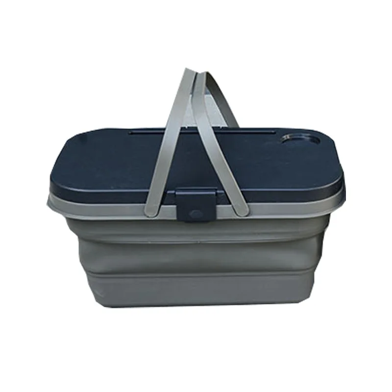 

Camping Storage Box with Built-in Tabletop Folable Plastic Storage Basket Collapsible Outdoor Storage Container Bins Crates