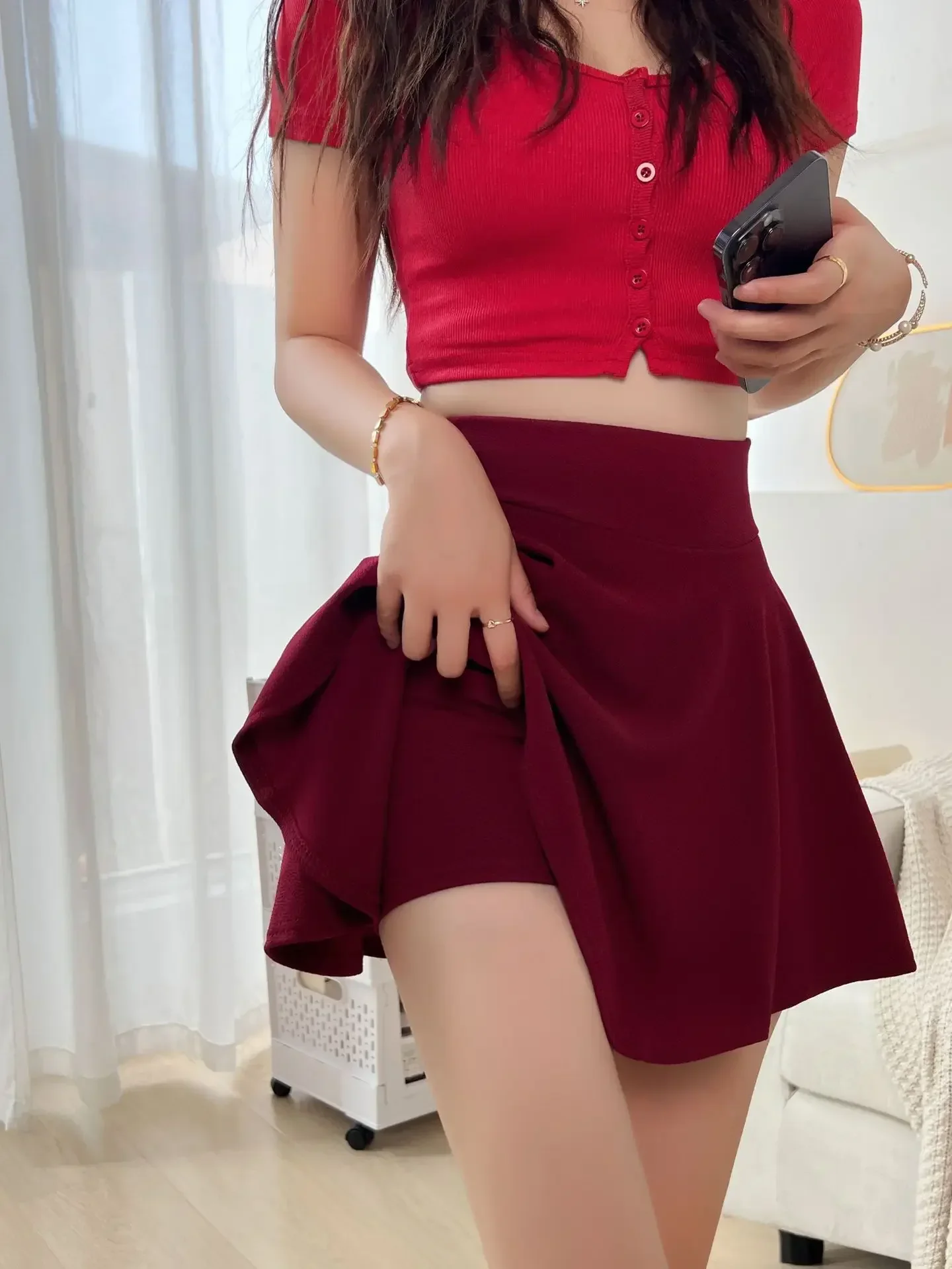 A-Line Female Pleated Casual High Waist Women Girls Short Streetwear Student Skirts,Women's Half Body Anti Glare Skirt
