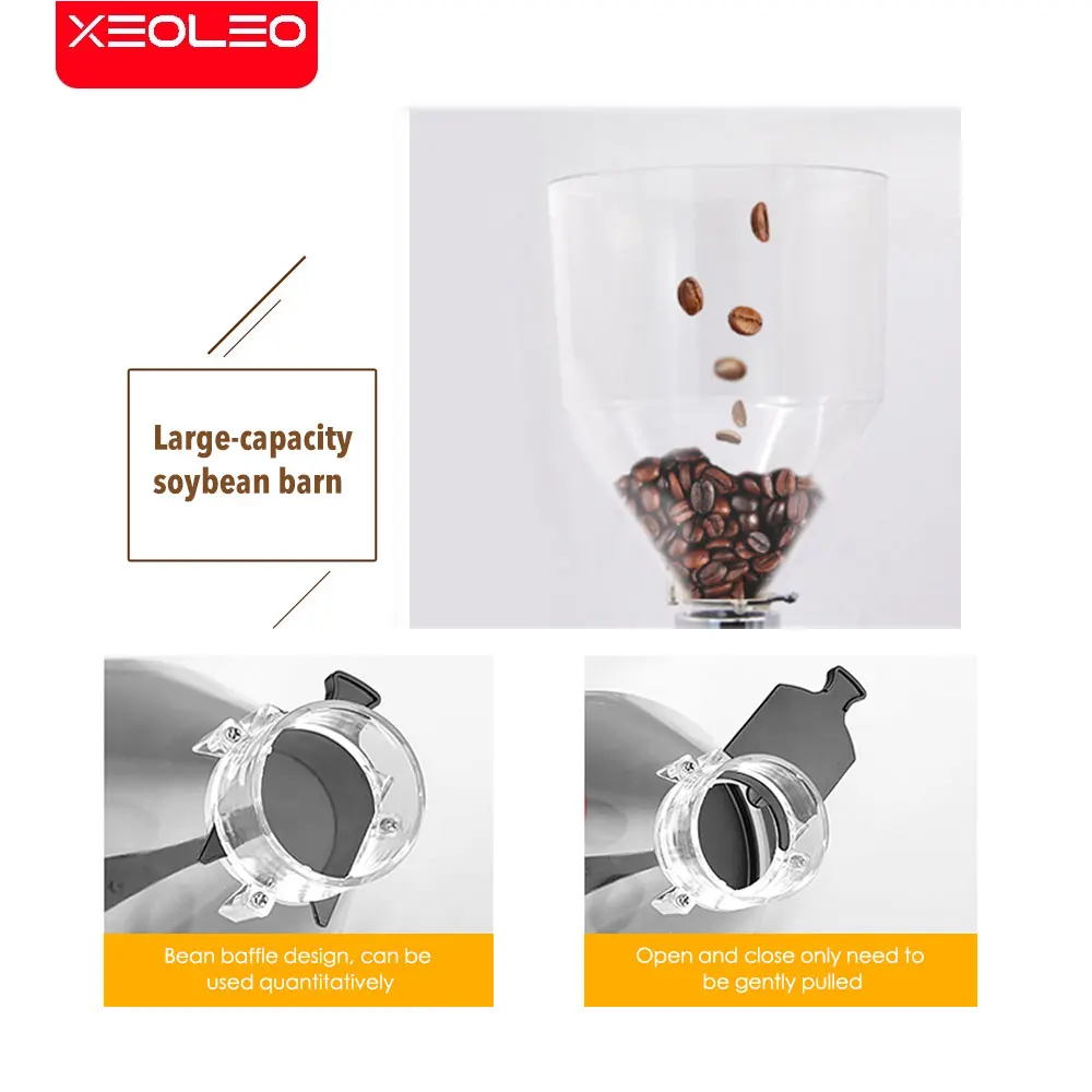 XEOLEO Coffee Grinder 200W 60mm Flat Burr Stainlesss Steel Automatic Grinder Coffee Miller Household Grinding Espresso Machine 2