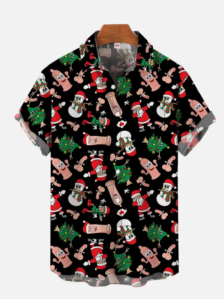 Christmas men's short sleeve lapel shirt 3d print bomb santa claus run away print casual comfortable shirt new year gift