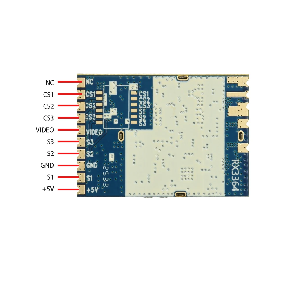 Vue de dessus du module récepteur RX3364 haute sensibilité 3060-3500MHz pour drone FPV, montrant les circuits.