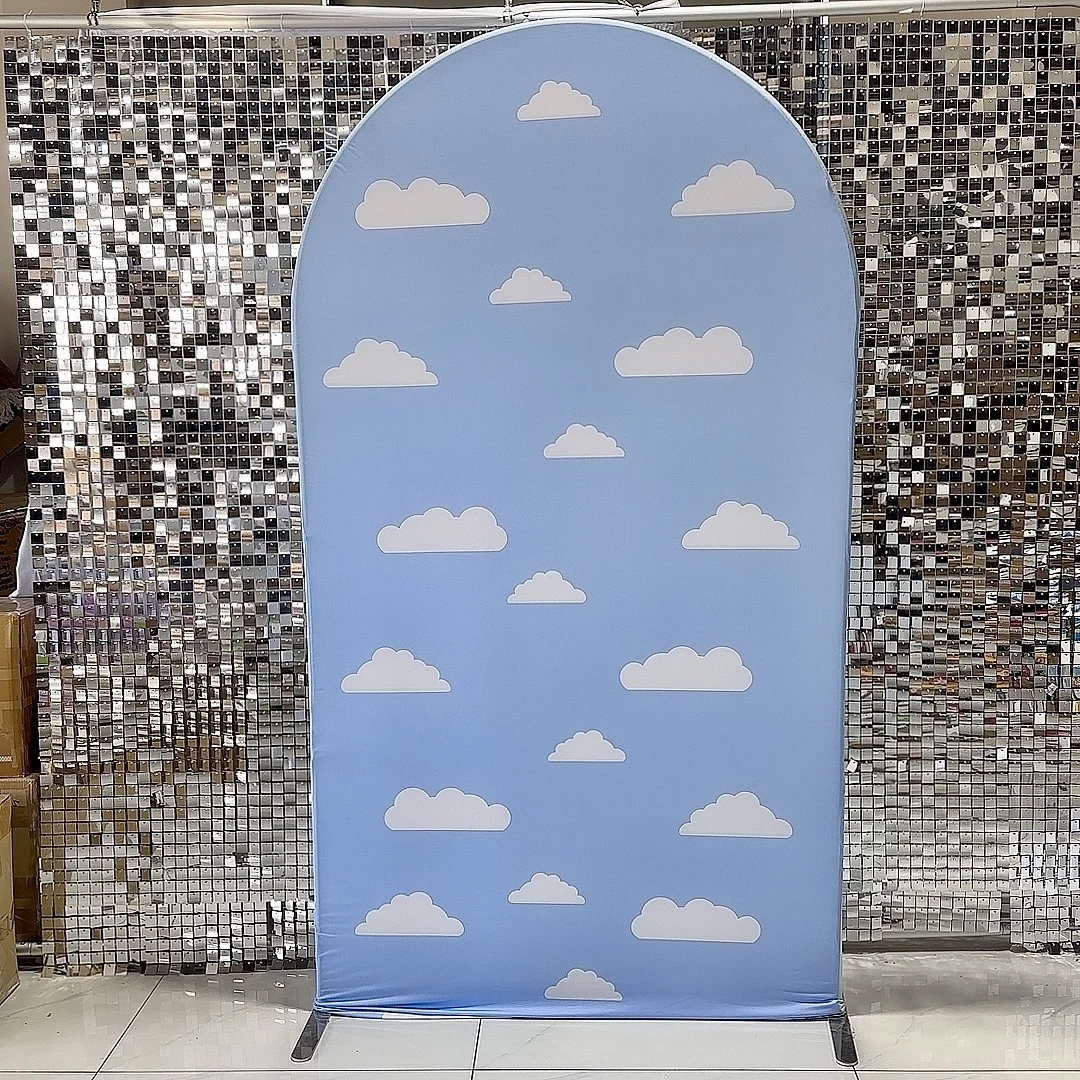 

Baby Blue Sky Clouds Arch Backdrop Fabric Covers Birthday Party Baby Shower Photography Props