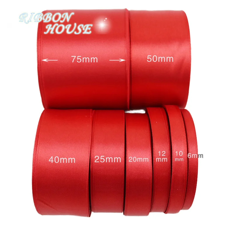 Satin Ribbons Wrapping Ribbon Christmas Ribbon 25 yards/roll Red Single Face Satin Ribbon Gift Wrapping