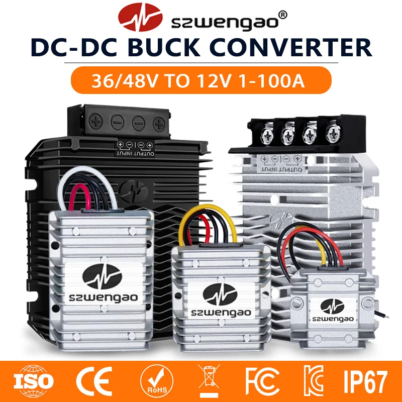 Convertore CC-CC da 36 V 48 V a 12 V 1-100 A Convertore di tensione da 30-60 V Step down a 12 V Regolatore buck da 1200 W per riduttore carrello da golf  13