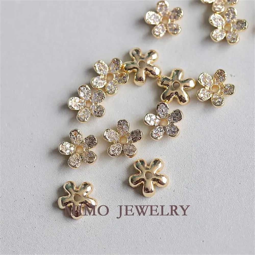 

8mm Micro Inlaid Zircon Stamen Petal Shape Charm Pendants 14K Real Gold Plated Brass Jewelry Making Supplies Diy Accessories