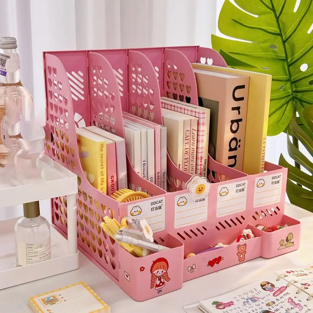 

Контейнер для хранения файлов с 4 отделениями, Удобный вместительный съемный пластиковый многофункциональный стеллаж для хранения файлов, на рабочем столе