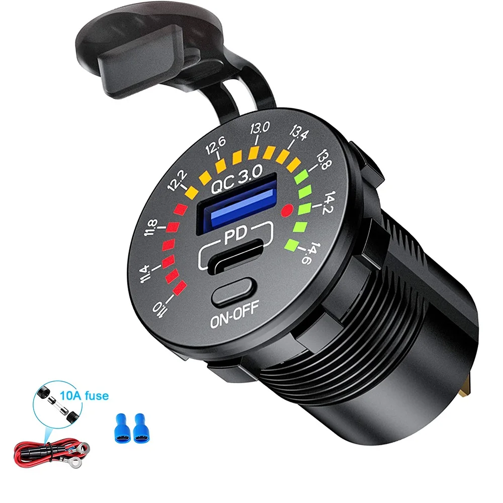 Presa USB QC3.0 Per Auto - Doppia Porta, Ricarica Veloce, Touch Control, Impermeabile, LED Blu - Foto 6