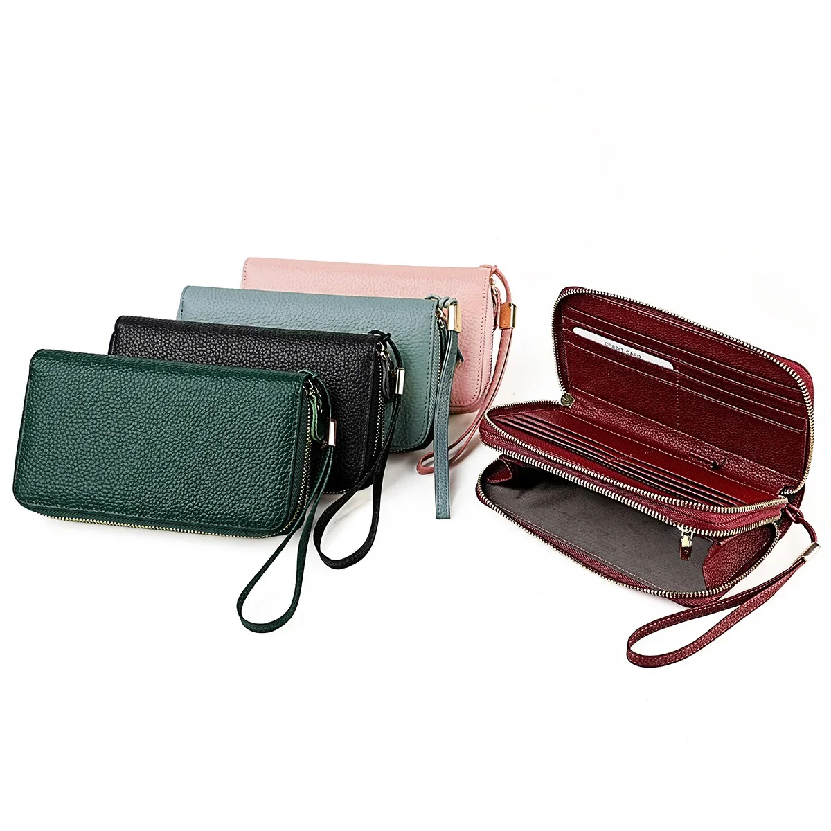 Women RFID Blocking Wallet Leather Two Zipper Around Multifunction Phone Case Clutch Large Capacity Ladies Travel Purse Wristlet