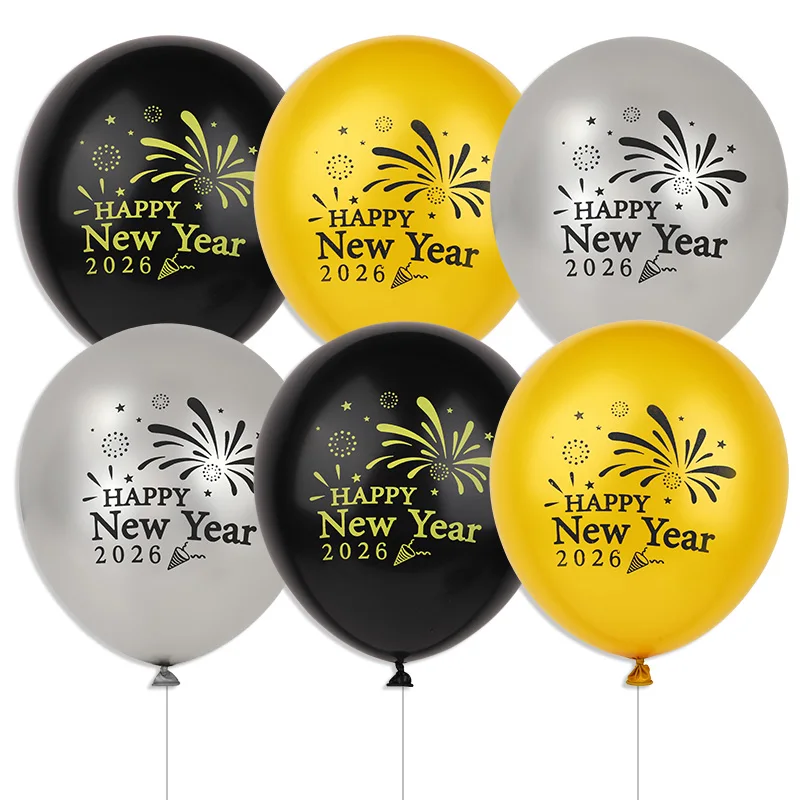 15Pcs Gold Black Happy New Year 2026 Latex Balloons For New Year Eve Party Decoration Favors 12Inch Christmas Balloon Supplies