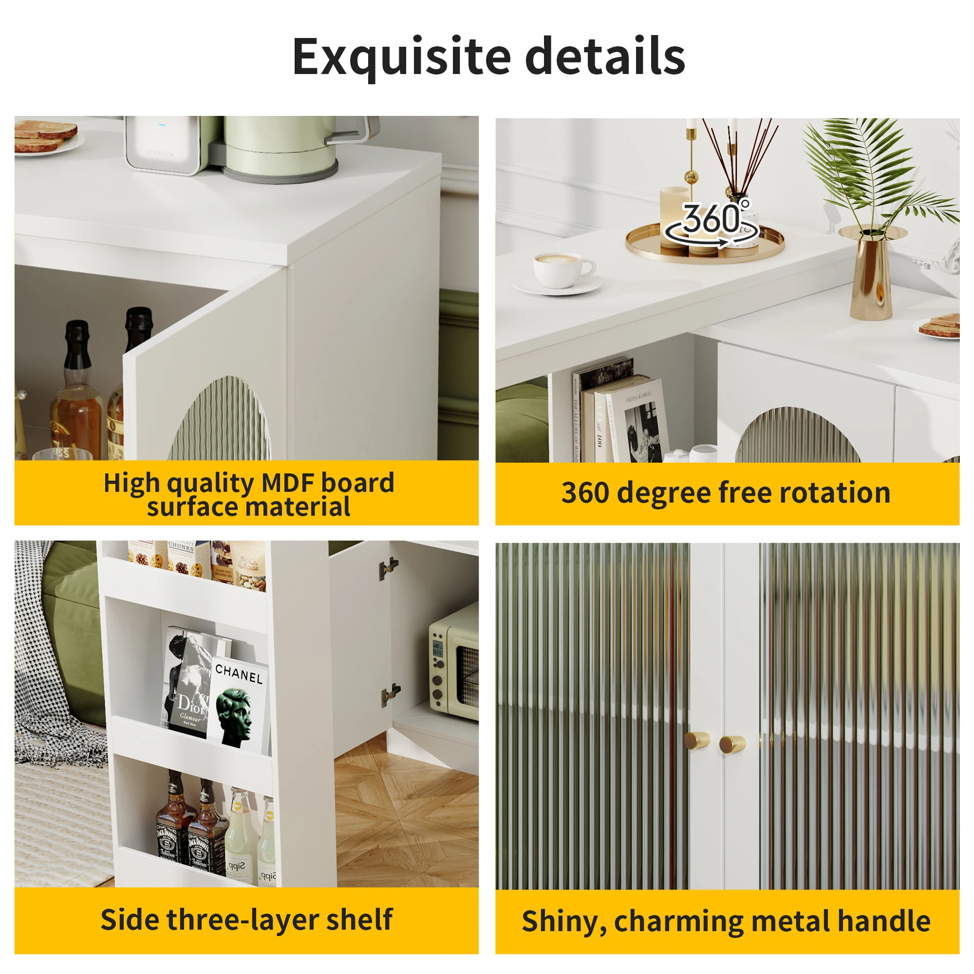 360 ° Drehbarer Bartisch (Hauptkörper 120 x 40 x 97 cm), moderner und schlichter weißer drehbarer Ess- und Barschrank, multifunktional – Detail 13