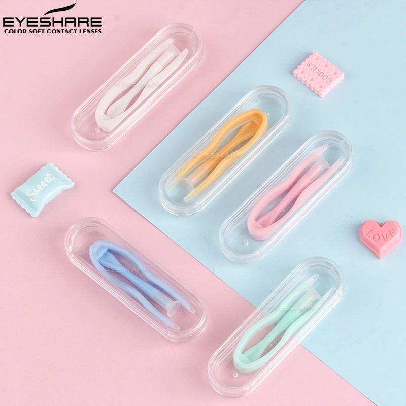 Portable Contact Lens Stick Tool Case Set Inserter Remover Tweezer with Soft Tip
