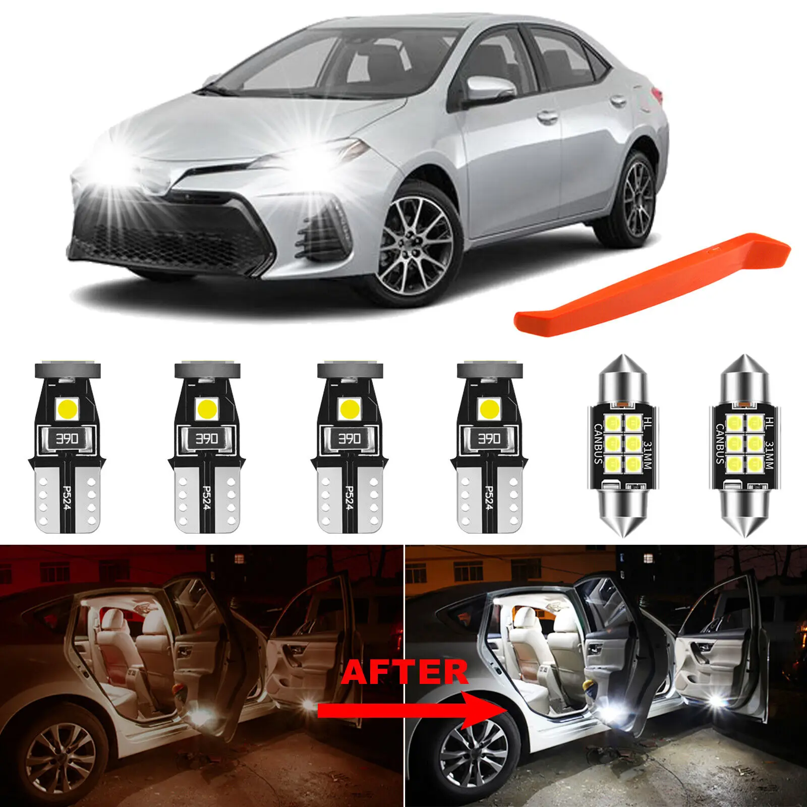 

Winetis 10Pcs LED Interior Map Dome Light Bulbs Kit 6000K White For Toyota Corolla 2013-2021 + Free Tool