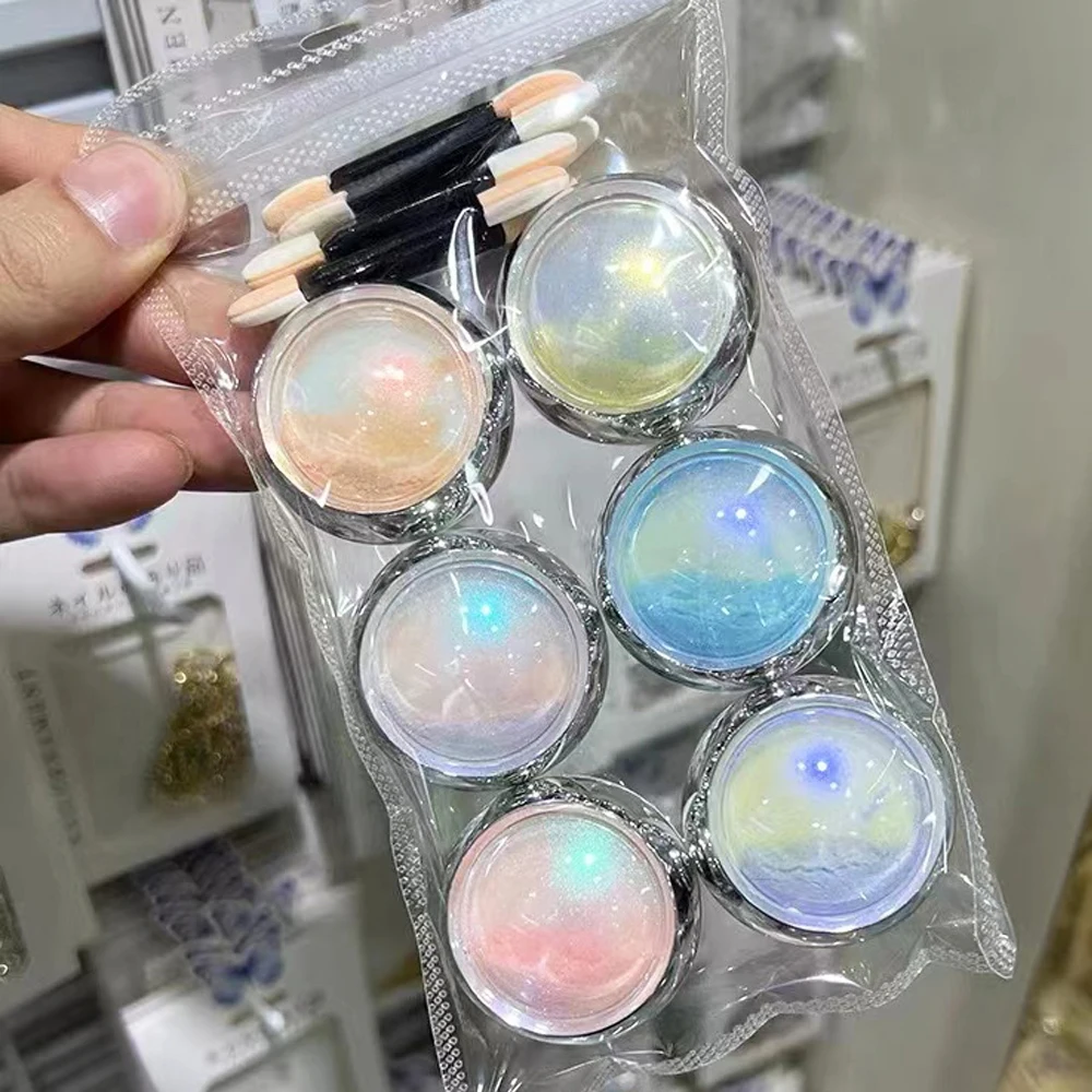 Set Di Bottiglie Jelly Neon Rainbow Holographic Chameleon Powder Effetto Aurora Pigmento Iridescente Glitter Fine Nail Art Glitter Dust