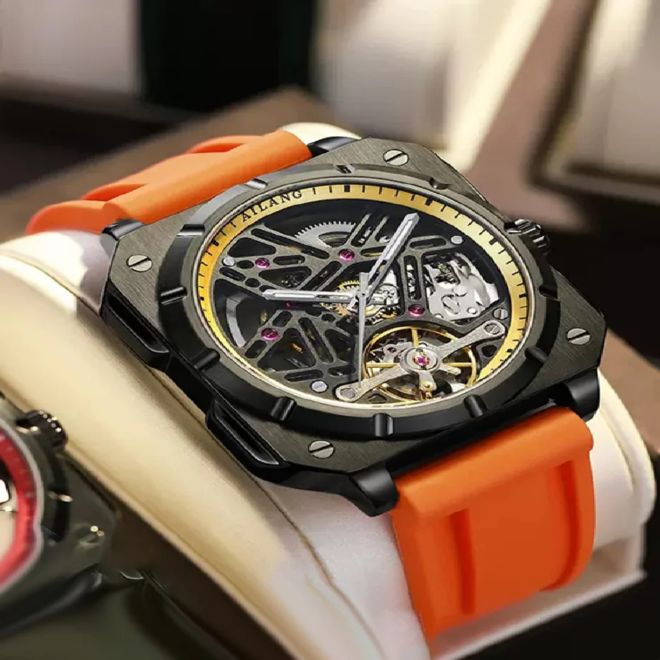 

AILANG 2023 New Design Hollow Series Silicone Strap Automatic Watches Men Waterproof Skeleton Tourbillon Mechanical Watch Mens