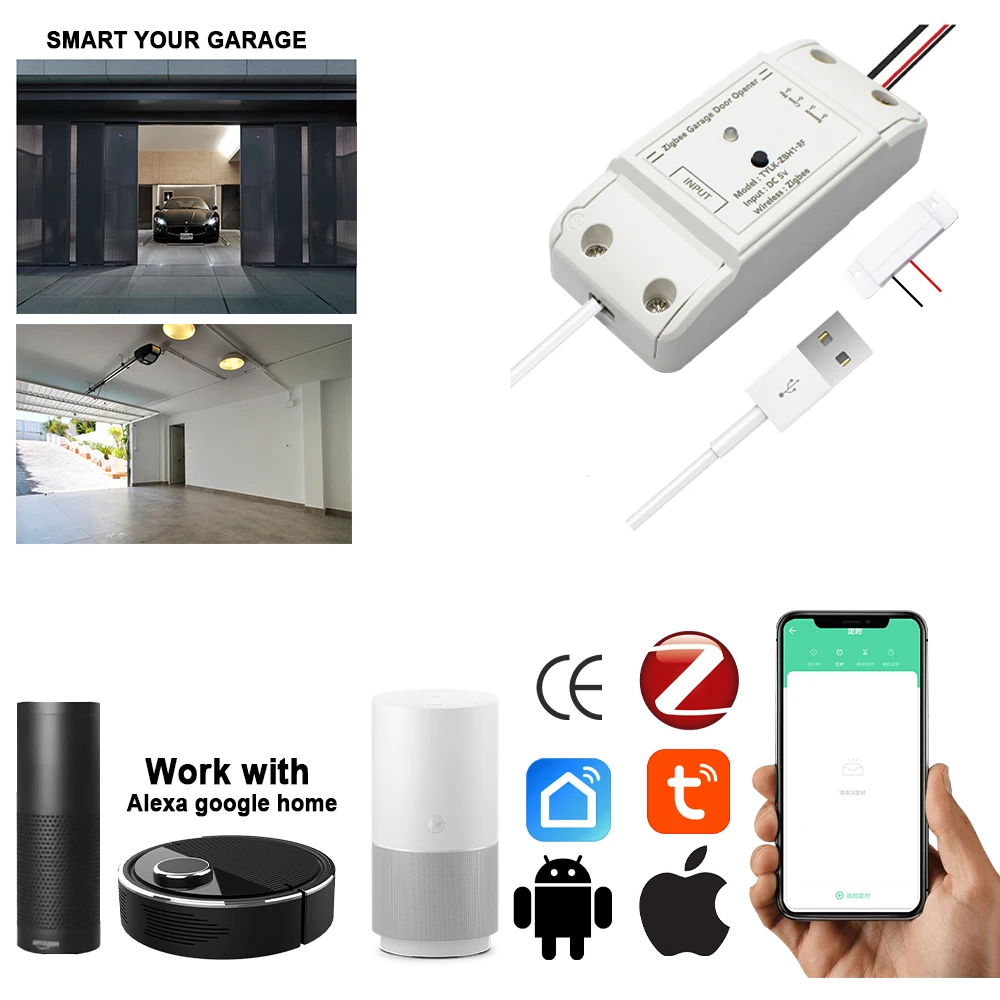 

ZIGBEE Smart Control Garage Door Opener Controller with Sensor Control, Works with Alexa Echo Google Home SmartLife/Tuya APP