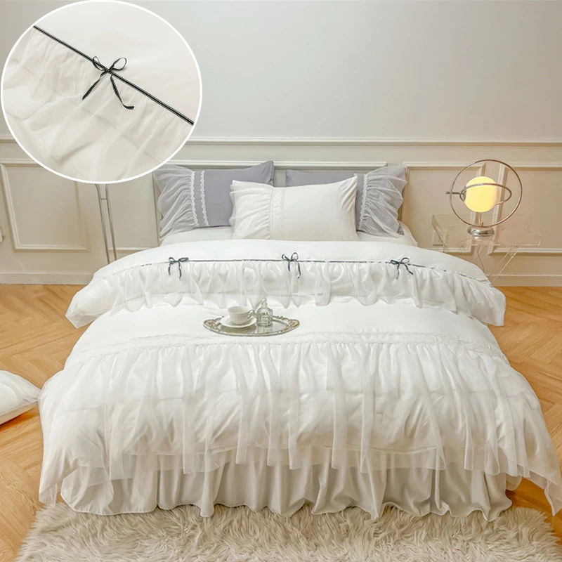 White Bedsheets Set with Pillows Case постельное белье Lace Quilt Cover