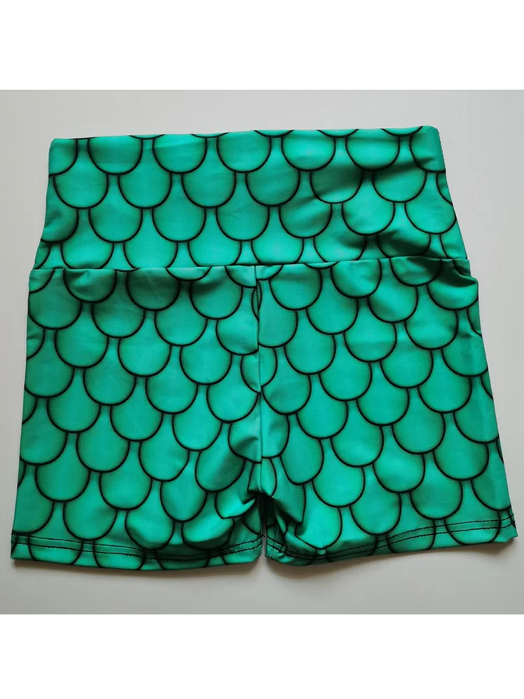 Green Scale Printed Women's Summer Shorts High Waisted Sport Fitness Workout Running Scrunch Butt Booty GYM