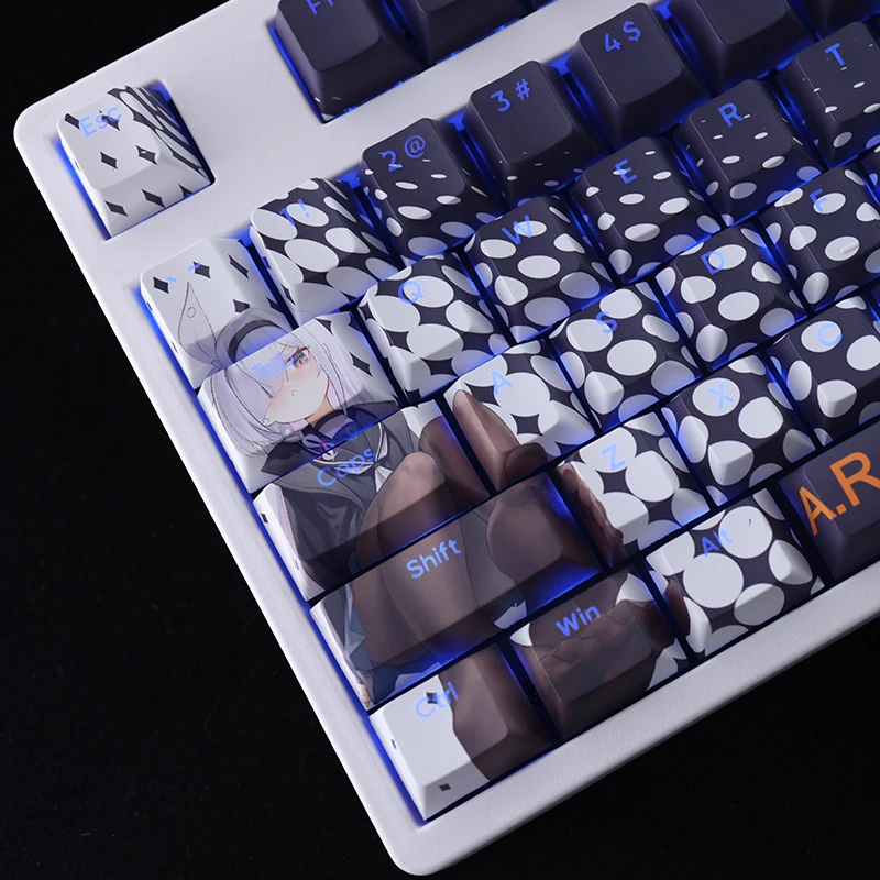Arquivo Azul Arona Keycap Pbt Dye Subbed Backlit Keycaps Desenhos Animados Anime Gaming Key Caps para Ansi 61 87 104 108 108 Chaves Set - Imagem 3