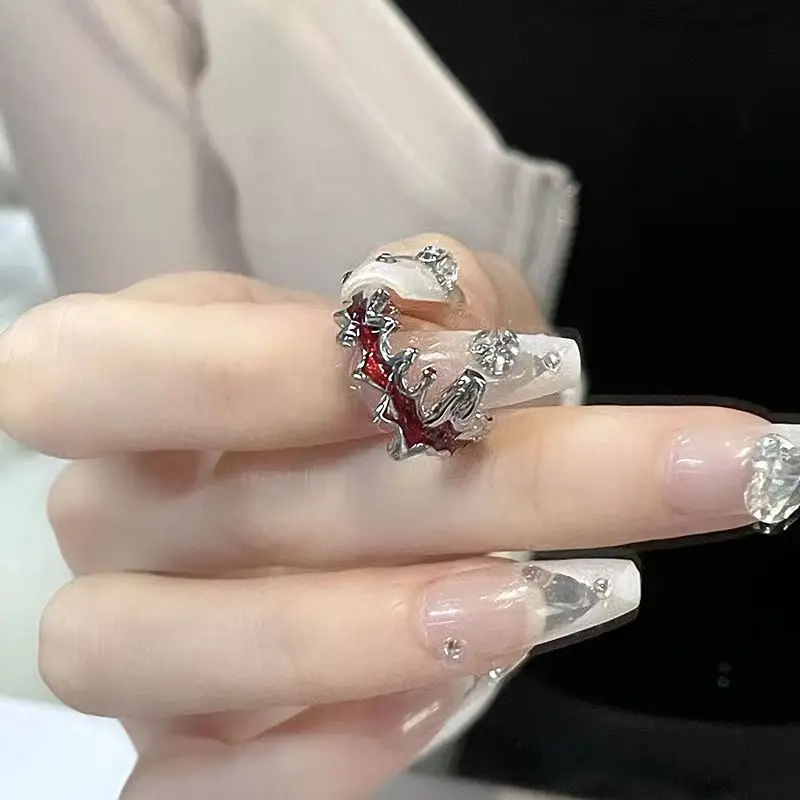 Gothic Punk Red Flame Vintage Geometric Irregular Metal Ring