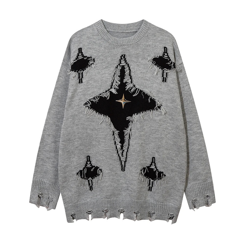 

2023 New Autumn Stars Hole Ripped Baggy Y2k Sweaters Unisex Streetwear Ropa Hombre Casual Pullover Knitted Clothes Oversized