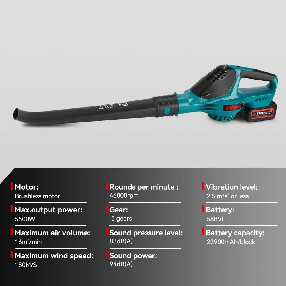 Air blower 5500W Brushless Electric Cordless Leaf Blower Leaves Snow Dust Cleaning Tool Fit Makita 18V Battery Pins