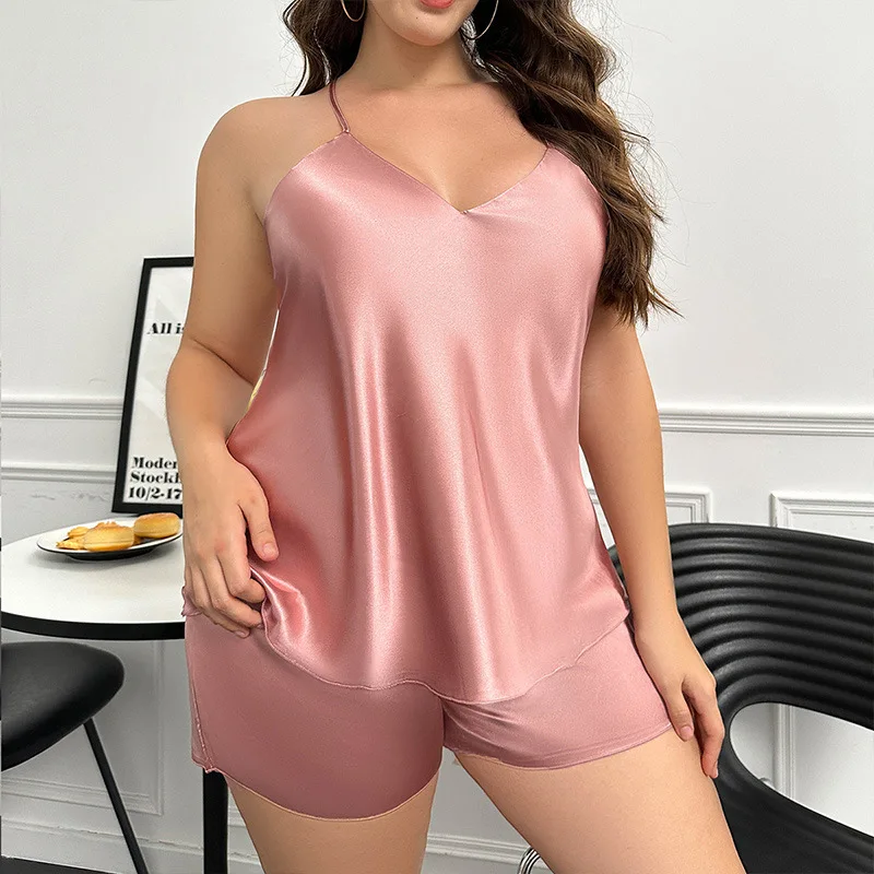Plus size open back suspender pajamas, fashionable and sexy triangle suspender pajama set, minimalist home clothing sleepwear