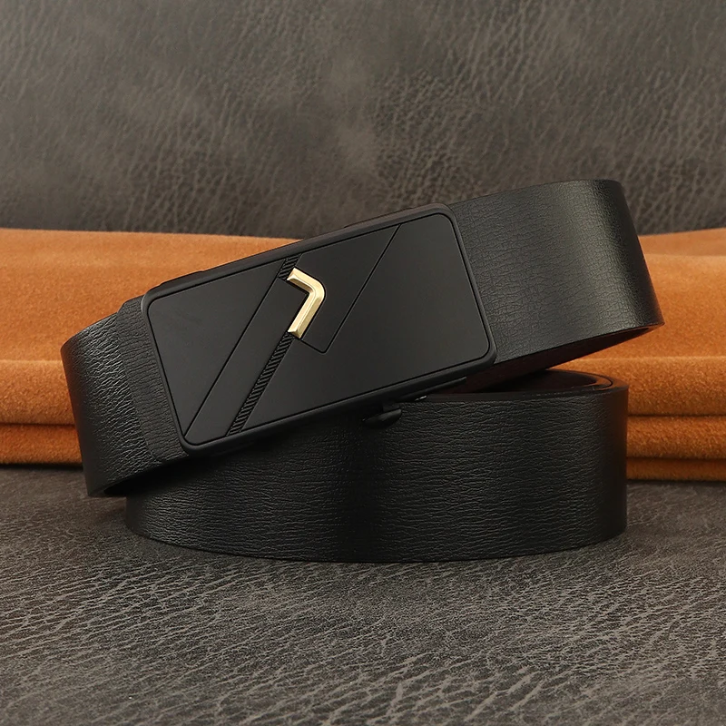 

Automatic Buckle Black Fashion Belts Men High Quality Luxury Brand Genuine Leather Waist Strap No Teeth Or Holes Jeans Waistband