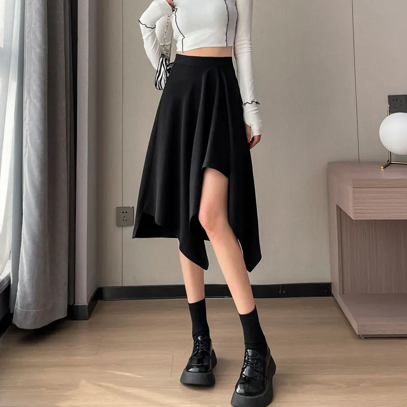 

Irregular Vintage Skirt Women Gothic Skirt Harajuku New Elegant Lady Casual Medium Length Pleated Skirts High Waist Slimming