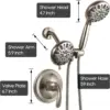 Brushed Nickel Shower Faucet Set with Valve, Shower Kit with Valve and 6 Setting Shower Head, Bathtub Shower Head and Faucet Set 6