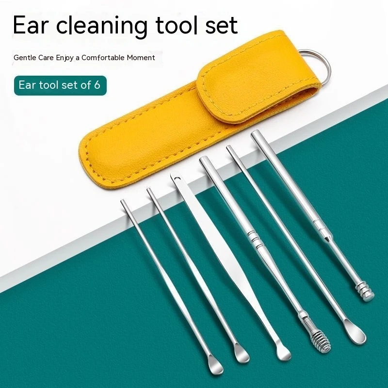 Description Picture 3 of item6Pcs Ear Digging Spoon Set Long Head Spiral Spring Ear Spoon Easy Clean Stainless Steel Portable Ear Care Cleaning Tools Set