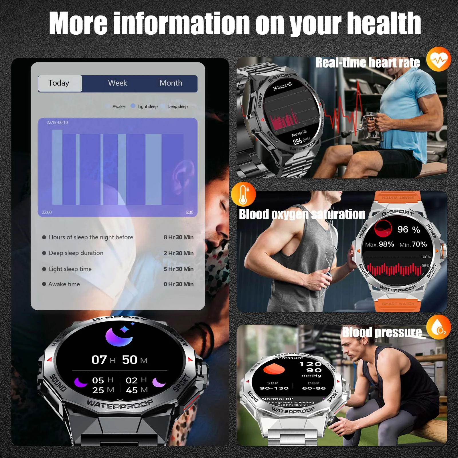 EIGIIS New AMOLED Men Smart Watch 100+ Sport Modes Heart Rate Blood Oxygen Monitoring Sleep Quality Analysis IP68 Waterproof K62 - Image 3