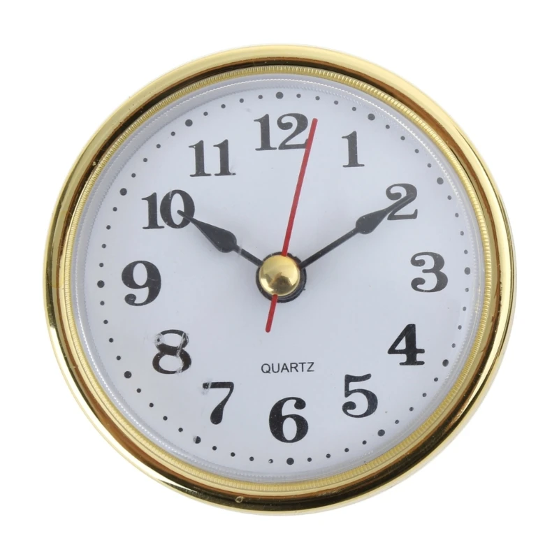 831B Mini Clock Insert 2-1/2Inch 65mm Round Movement Clock White Face Golden/Silver Tone Arabic Numerals Head