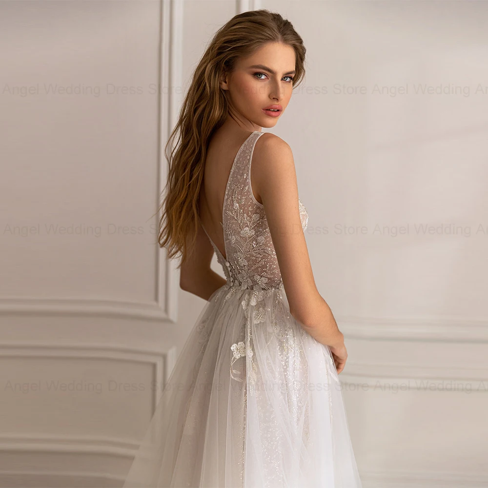 ANGEL Boho Luxury Wedding Dresses For Women 2024 V-Neck Appliques Beading Bridal Gown Backless Vestidos De Novia Custom Made 3