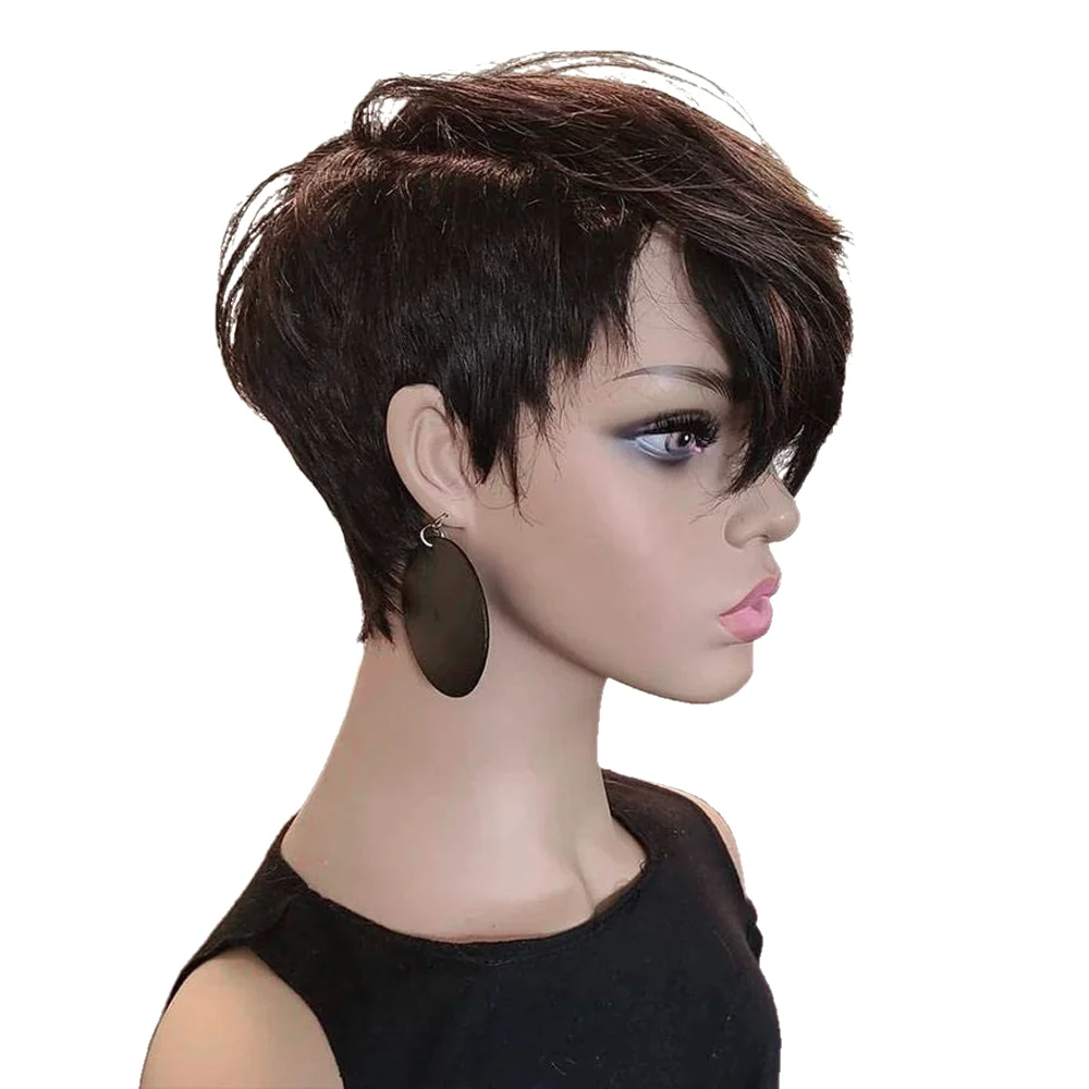 Short Pixie Cut Wig Human Hair with Bangs for Black Women 150% Density Brazilian Remy Hair Easy to Wear Short Machine Made Wig human hair wigs