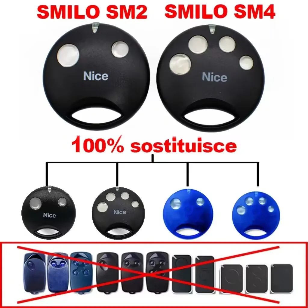 2PCS NICE SMILO SM2 SM4 Garage Door Opener Keychain / Gate Remote Control For SMXI SMX2R SMX2 SMXIS OXI OX2 433 MHz Gate Opener 2