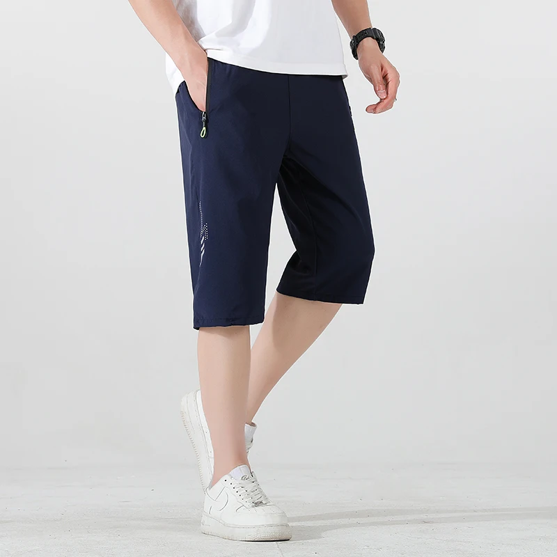 2024 Summer Ice Shreds Quick Drying Solid Color Plus Size Printing Elastic Waist Pants Comfortable Loose Casual All-match Shorts