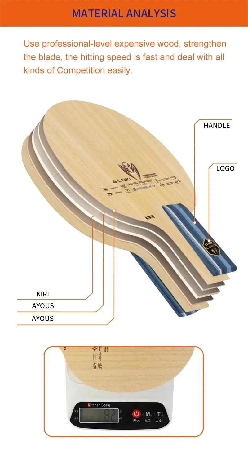Description Picture 4 of itemLOKI Kirin K2 Table Tennis Blade 5 Layers Pure Wood Pingpong Paddle Beginner Training Ping Pong Racket OFF