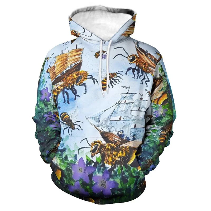 thumbnail image 1 of Sudadera con capucha de abeja en forma de panal para hombre, sudadera con estampado 3D, sudadera informal holgada de talla grande, ropa de calle de diseñador, ropa para hombre, 1 of 4