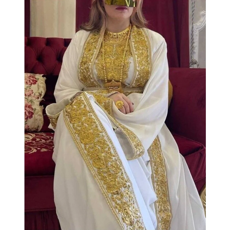 White Royal African Costume Bridesmaid Abaya Long Maxi Dubai Moroccan Long Shirt European and American Fashion Trends
